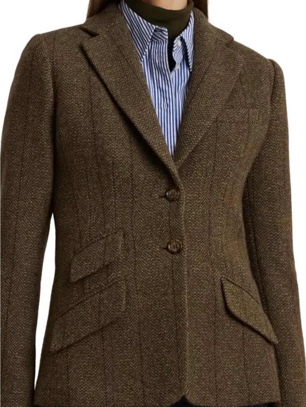 Ralph Lauren Brown Herringbone Wool Blend Tailored Blazer